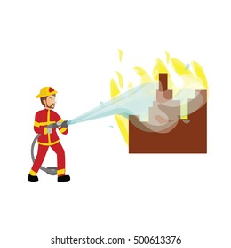 dA fireman spraying a water hose.