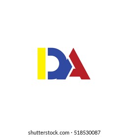 DA flat initial letter logo combining yellow blue red