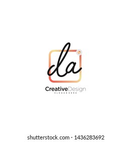 DA initial handwriting with color logo icon template vector.