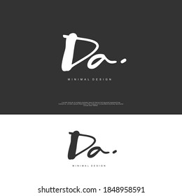 DA Erstmalige Handschrift oder handgeschriebenes Logo für Identität. Logo mit Unterschrift und handgezeichnet.