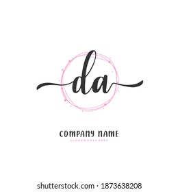 DA Initial handwriting and signature logo design with circle. Beautiful design handwritten logo for fashion, team, wedding, luxury logo.