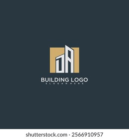 DA initial letter building logo for real estate with square design