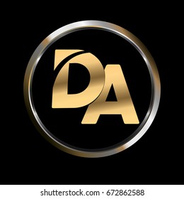 da initial letter logo inside circle shape, da inside o rounded lowercase logo gold silver