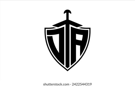 DA initial letter shield icon gaming logo design vector. batman, sports logo, monogram, shield, war game, symbol, playing logo, abstract, fighting, typography, icon, minimal, premier league, club logo