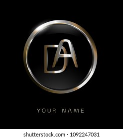 DA initial letters with circle elegant logo golden silver black background