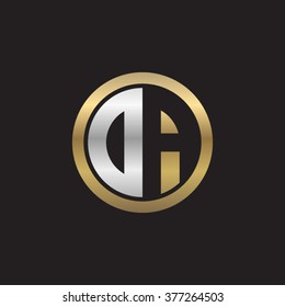 DA initial letters circle elegant logo golden silver black background