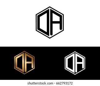 DA initial letters linked with hexagon shape logo
