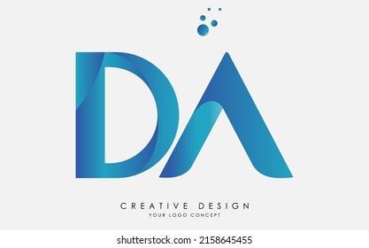 DA Initial Letters Logo Design with overlapping linked folds blue Colors.