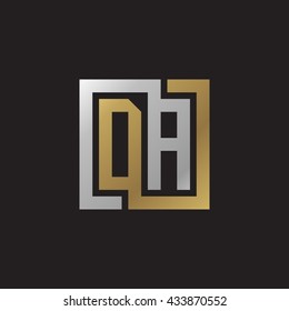 DA initial letters looping linked square elegant logo golden silver black background