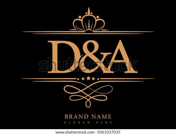 D&A Initial logo, Ampersand initial logo\
gold with crown and classic\
pattern