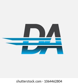 DA initial logo company name colored black and blue, Simple and Modern Logo Design.