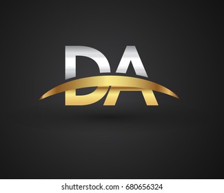 DA initial logo company name colored gold and silver swoosh design. vector logo for business and company identity.
