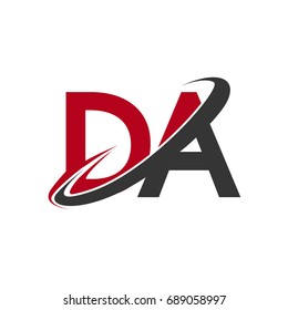 DA initial logo company name colored red and black swoosh design, isolated on white background. vector logo for business and company identity.