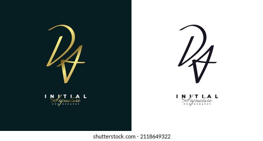 DA Initial Logo Design with Handwriting Style in Golden Gradient. DA Signature Logo or Symbol for Wedding, Fashion, Jewelry, Boutique, Botanical, Floral and Business Identity. Feminine Logo