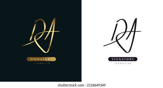 DA Initial Logo Design with Handwriting Style in Golden Gradient. DA Signature Logo or Symbol for Wedding, Fashion, Jewelry, Boutique, Botanical, Floral and Business Identity. Feminine Logo