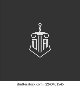 DA initial monogram law firm with sword and pillar logo design