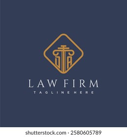 DA initial monogram logo for lawfirm with pillar in creative square design