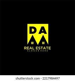 DA initial monogram logo real estate in square style design