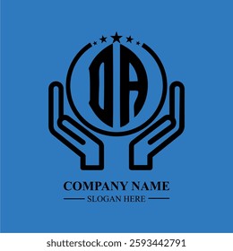DA initials held within hands, symbolizing trust and protection. The circle represents unity, while stars highlight excellence and ambition.