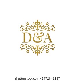 DA initials logo ornament gold. Letter DA wedding ampersand or business partner symbol