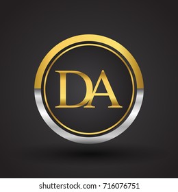 DA Letter logo in a circle, gold and silver colored. Vector design template elements for your business or company identity.