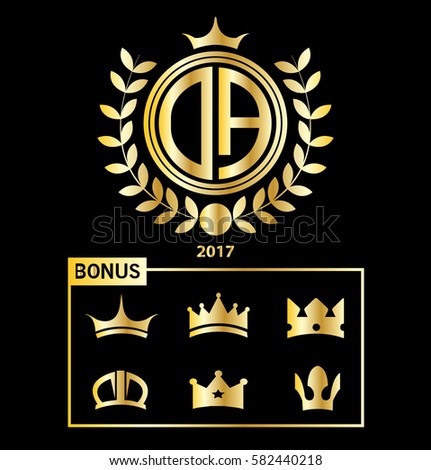 DA Letter Logo Circle Shape with Wheat and Crown Illustration, Bonus Crown Set Vector