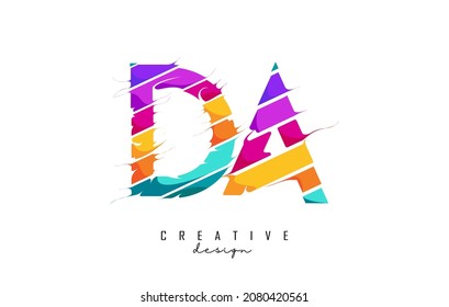 DA letter logo with creative cuts and bright colors design. Concept of an abstract Icon of letter DA Vector Illustration