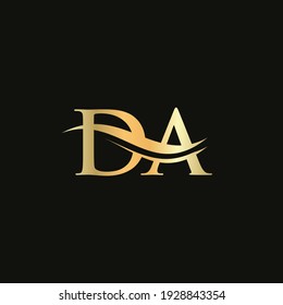 DA letter logo design. Premium Letter DA Logo Design with water wave concept