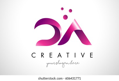 DA Letter Logo Design Template with Purple Colors and Dots