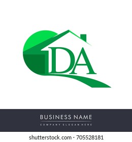 DA letter roof shape logo green, initial logo AB with house icon, business logo and property developer.