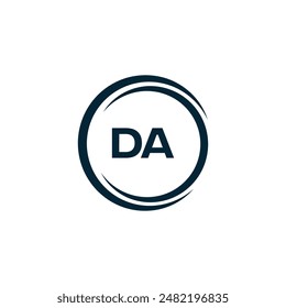 DA logo. D A design. White DA letter. DA, D A letter logo design. Initial letter DA linked circle uppercase monogram logo. D A letter logo vector design. 