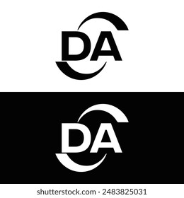 DA logo. D A design. White DA letter. DA, D A letter logo design. Initial letter DA linked circle uppercase monogram logo. D A letter logo vector design. 
