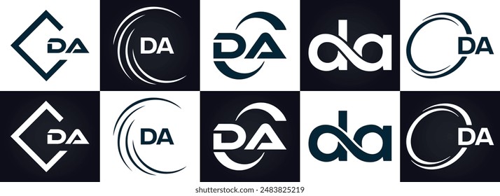 DA logo. D A design. White DA letter. DA, D A letter logo design. Initial letter DA linked circle uppercase monogram logo. D A letter logo vector design. 