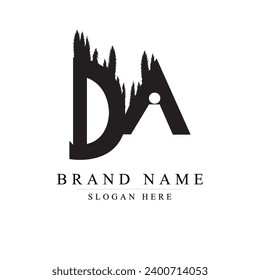 DA Logo Letter Created From Tree Branches and Leaves. Tree Letter Design with Ecology Concept	
