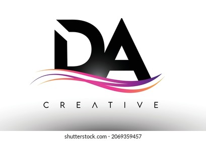 DA Logo Letter Design Icon. DA Letters with Colorful Creative Swoosh Lines Vector Illustration