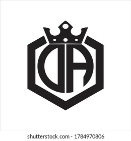 DA Logo monogram rounded by hexagon shape with crown design template on white background