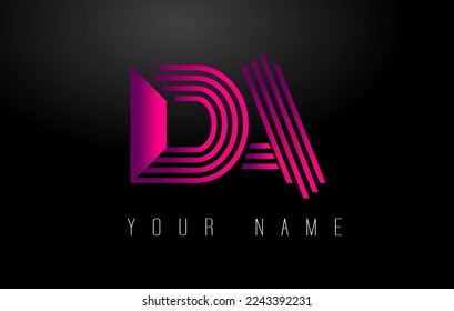 DA Magenta Lines Letter Logo. Creative Line Letters Design Vector Template.