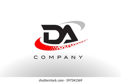 DA Modern Letter Logo Design with Creative Red Dotted Swoosh Vector 