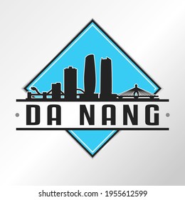 Da Nang, distrito de Hão Châu, Da Nang, logotipo de la línea aérea de Vietnam. Ilustración del vector de iluminación de la ciudad del diseño de paisajes de aventura.