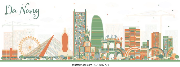 Da Nang Vietnam City Skyline with Color Buildings. Vector Illustration. Business Travel and Tourism Concept with Modern Architecture. Da Nang Cityscape with Landmarks.