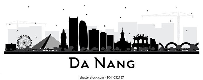 Da Nang Vietnam City Skyline Silhouette with Black Buildings Isolated on White. Vector Illustration. Business Travel and Tourism Concept with Modern Architecture. Da Nang Cityscape with Landmarks.