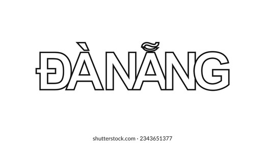 Da Nang in the Vietnam emblem for print and web. Design features geometric style, vector illustration with bold typography in modern font. Graphic slogan lettering isolated on white background.