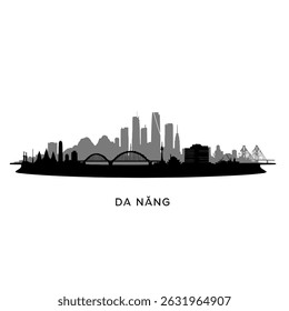 Da Nang Vietnam Skyline with Black Silhouette, and Cityscape.