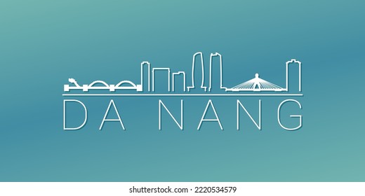 Da Nang, Vietnam Skyline Linear Design. Ilustración de ciudad plana Ilustración de imágenes recorridas mínima. Icono del vector de desplazamiento degradado de fondo.