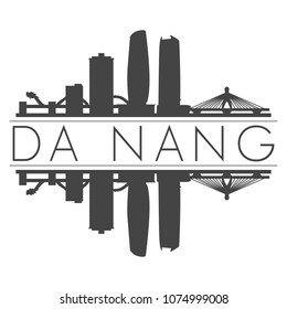 Da Nang Vietnam Skyline Vector Art Mirror Silhouette Emblematic Buildings