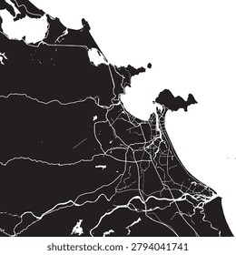 Da Nang Vietnam Vector Map, Detailed City Street Map Black and White Minimalist Line Art