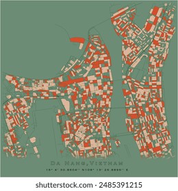 Da Nang,Vietnam,city centre,accurate map,Urban detail Streets Roads color Map,editable vector element template image for marketing ,product ,wall art 