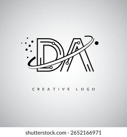 DA Orbit Monogram Logo – Futuristic Minimal Letter mark with Circular Line Art, Tech-Inspired Dots and Space Motion Concept for Modern Branding Identity