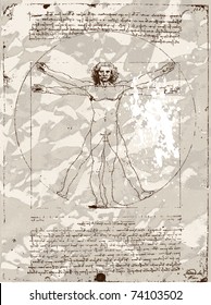 Da Vinci's Vitruvian Man grunge background