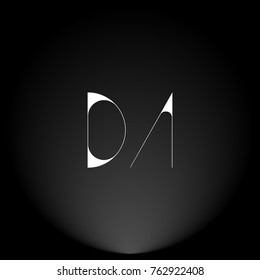 DA White thin minimalist LOGO Design with Highlight on Black Background.